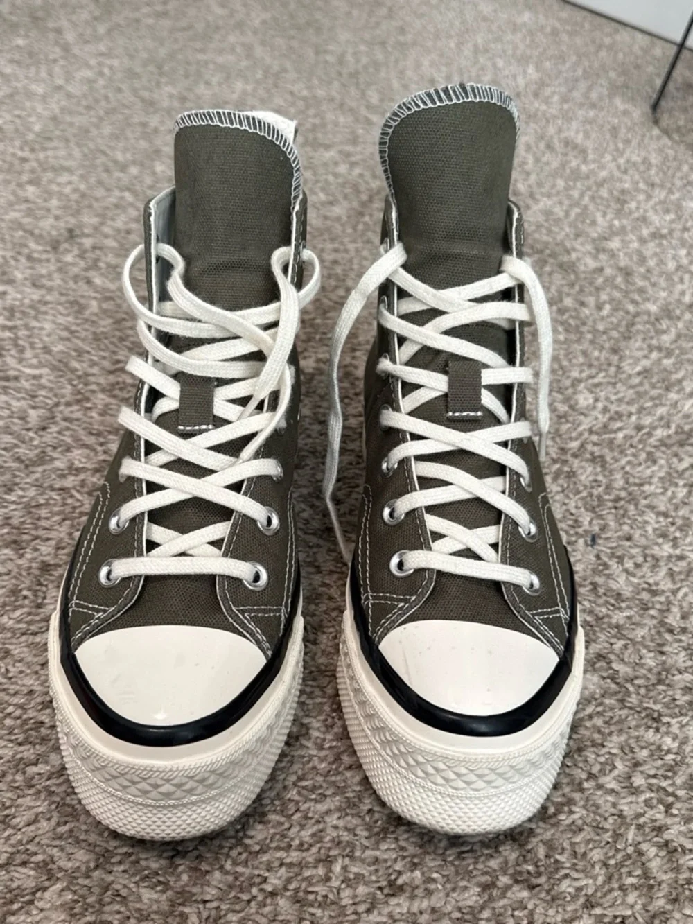 Canvas High-Top Sneakers in Olive with White Accents - women